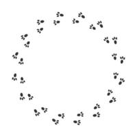 Round frame with bunny paw prints, hare steps, rabbit feet silhouettes. Design for Valentine day or Easter greeting card or photoframe vector