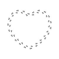 Heart shaped frame with bunny pawprints, hare feet steps, rabbit paw silhouettes. Design for Valentine day or Easter greeting card or photoframe vector