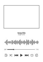 Music player interface with frame for song cover, equalizer, loading progress bar with timer, buttoms shuffle, rewind, play, fast forward, repeat. MP3 player template vector