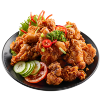 Tasty Fried chicken in plate isolated on transparent background png