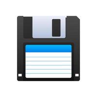 Floppy disk on white background. HD diskette old data media. Storage medium used for data storage. vector