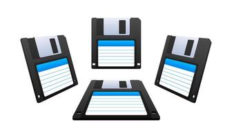 Floppy disk on white background. HD diskette old data media. Storage medium used for data storage. vector