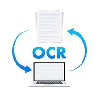 OCR - Optical character recognition. Document scan. Process of recognizing document. stock illustration vector