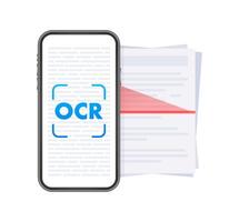 OCR - Optical character recognition. Document scan. Process of recognizing document. stock illustration vector