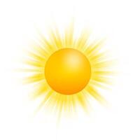 Realistic sun with rays icon for weather design. Hot temperature. Sunshine symbol. stock illustration. vector