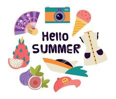 Hola verano conjunto icono clipart aislado ilustración vector