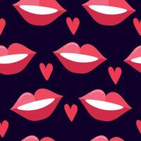 Seamless lips and hearts pattern background texture vector