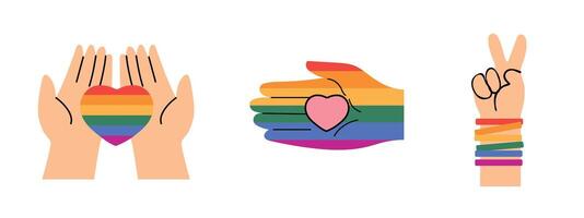 Set of pride lgbtq hands isolated illustration vector