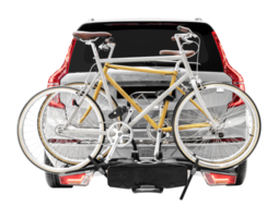 Back view gray suv car with bicycle on the rear rack png