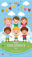 A poster for children's day with a group of kids smiling psd