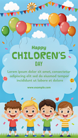 A poster for a children's day celebration with balloons and kids psd