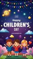 A poster for a children's day celebration with three kids holding balloons psd