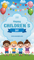 A poster for a children's day celebration with balloons and a ribbon psd