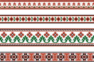 colored seamless Ukrainian national ornament, embroidery. Endless ethnic floral border, Slavic peoples frame. Red cross stitch. vector