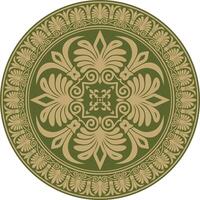 oro con verde clásico griego redondo ornamento. circulo de antiguo Grecia y el romano imperio. bizantino pintura de paredes, pisos y techos decoración de europeo palacios vector