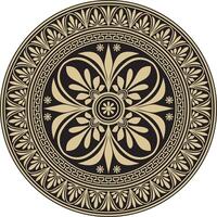 gold with black classic Greek round ornament. Circle of Ancient Greece and the Roman Empire. Byzantine painting of walls, floors and ceilings. Decoration of European palaces. vector