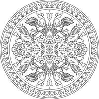 linear contour round Turkish ornament. Ottoman circle, ring, frame. Muslim pattern for stained glass. vector