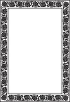 square monochrome black Indian national ornament. Ethnic plant border. Flowers frame. Poppies and leaves. vector