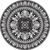 black monochrome classic Greek round ornament. Circle of Ancient Greece and the Roman Empire. Byzantine painting of walls, floors and ceilings. Decoration of European palaces. vector