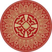 Native American round gold with red pattern. Geometric shapes in a circle. National ornament of the peoples of America, Maya, Aztecs, Incas. vector