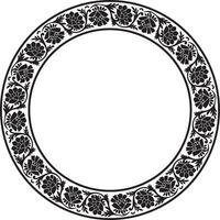 round monochrome black Indian national ornament. Ethnic plant circle, border. Frame, flower ring. Poppies and leaves. vector