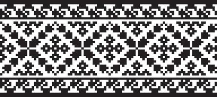 monochrome seamless Ukrainian national ornament, embroidery. Endless ethnic floral border, Slavic peoples frame. black cross stitch. vector