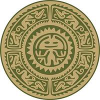 Native American round gold with green pattern. Geometric shapes in a circle. National ornament of the peoples of America, Maya, Aztecs, Incas. vector