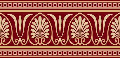 gold and red seamless classic greek ornament. Endless European pattern. Border, frame Ancient Greece, Roman Empire. vector