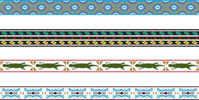 set of seamless colored border ornaments. Native American tribal framework. vector
