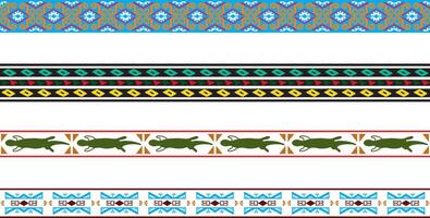 set of seamless colored border ornaments. Native American tribal framework. vector