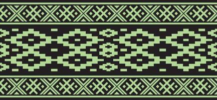 green color seamless Belarusian national ornament. Ethnic endless black border, Slavic peoples frame. vector