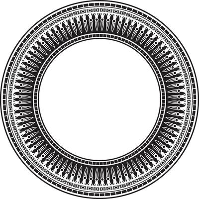 monochrome round ornament of ancient Egypt. Circle Border, frame in pyramids.