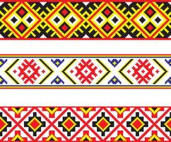 colored seamless Ukrainian national ornament, embroidery. Endless ethnic floral border, Slavic peoples frame. Red cross stitch. vector