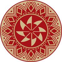 Native American round gold with red pattern. Geometric shapes in a circle. National ornament of the peoples of America, Maya, Aztecs, Incas. vector