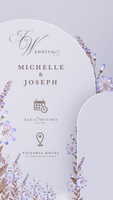 Digital Wedding Invitation Template with Purple Geometric Shape psd