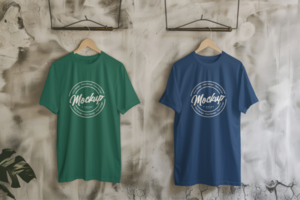 Two white tshirts mockup psd