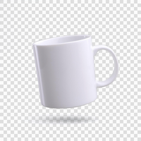 Pure white coffee cup on transparent background with shadows psd
