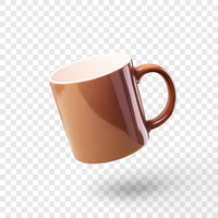 Semi brown coffee cup on transparent background with shadows psd