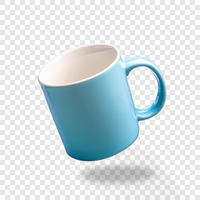 Sky blue coffee cup on transparent background with shadows psd