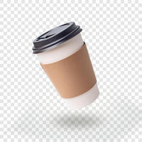 Brown modern coffee cup on transparent background with shadows psd