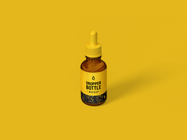 Glass brown bottle with essential oils and dropper - 3D Render Mockup Illustration for branding psd
