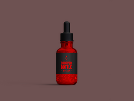 Red glass bottle with essential oils and dropper - 3D Render Mockup for branding psd