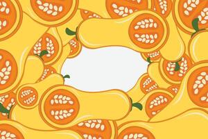 Vegetable pumpkin border or slice of pumpkin frame banner with copy space vector