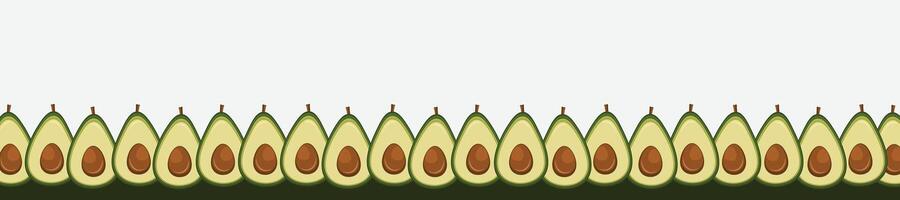 Fruit cut avocado border seamless. Slice of avocado frame banner copy space vector