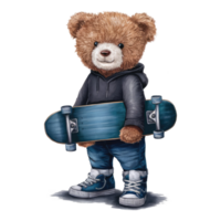 Illustrated Sporty Mascot - Cute skateboard player Teddy png