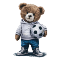 Adorable Teddy Bear in Hoodie with Soccer Ball png