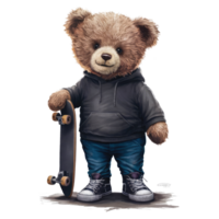 illustrerade sportig maskot - söt skateboard spelare teddy png