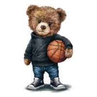 Casual Dressed Teddy Bear with basketball Design png