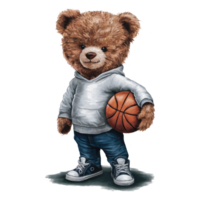 Cute Teddy Bear basket Player Illustration png