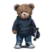 Cute Teddy Bear skateboard player Illustration png
